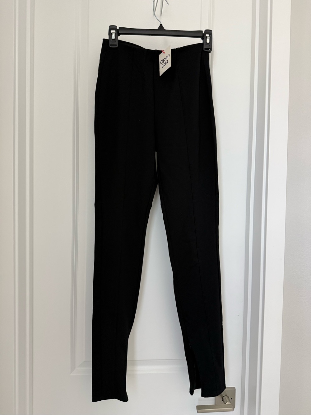 Open Edit Black Slim Pants with Split Hems